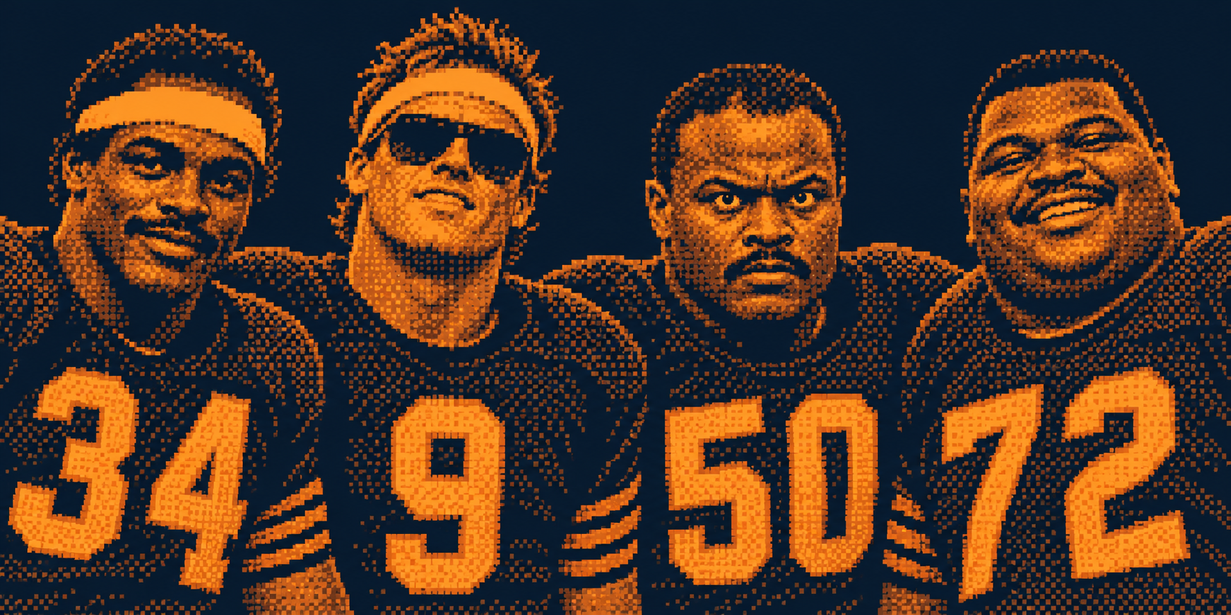 Original commemorative illustration of the 1985 Bears, treated as a low-resolution newspaper scan.